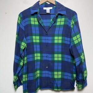 VTG Y2K The Limited Women 100% SILK  Plaid Button Down Blouse Top Artsy Preppy